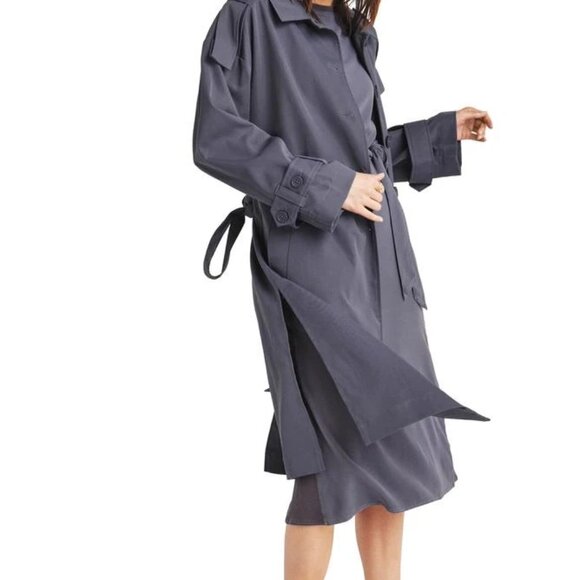 NWT SPLENDID Dane Twill Trench Coat in Ash Navy Size M - Picture 3 of 7